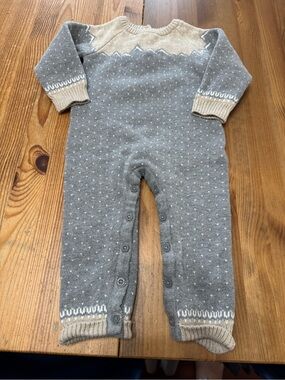 Janie and Jack 100% Cotton Sweater Gray and Cream Knit One-Piece Mountains 12-18